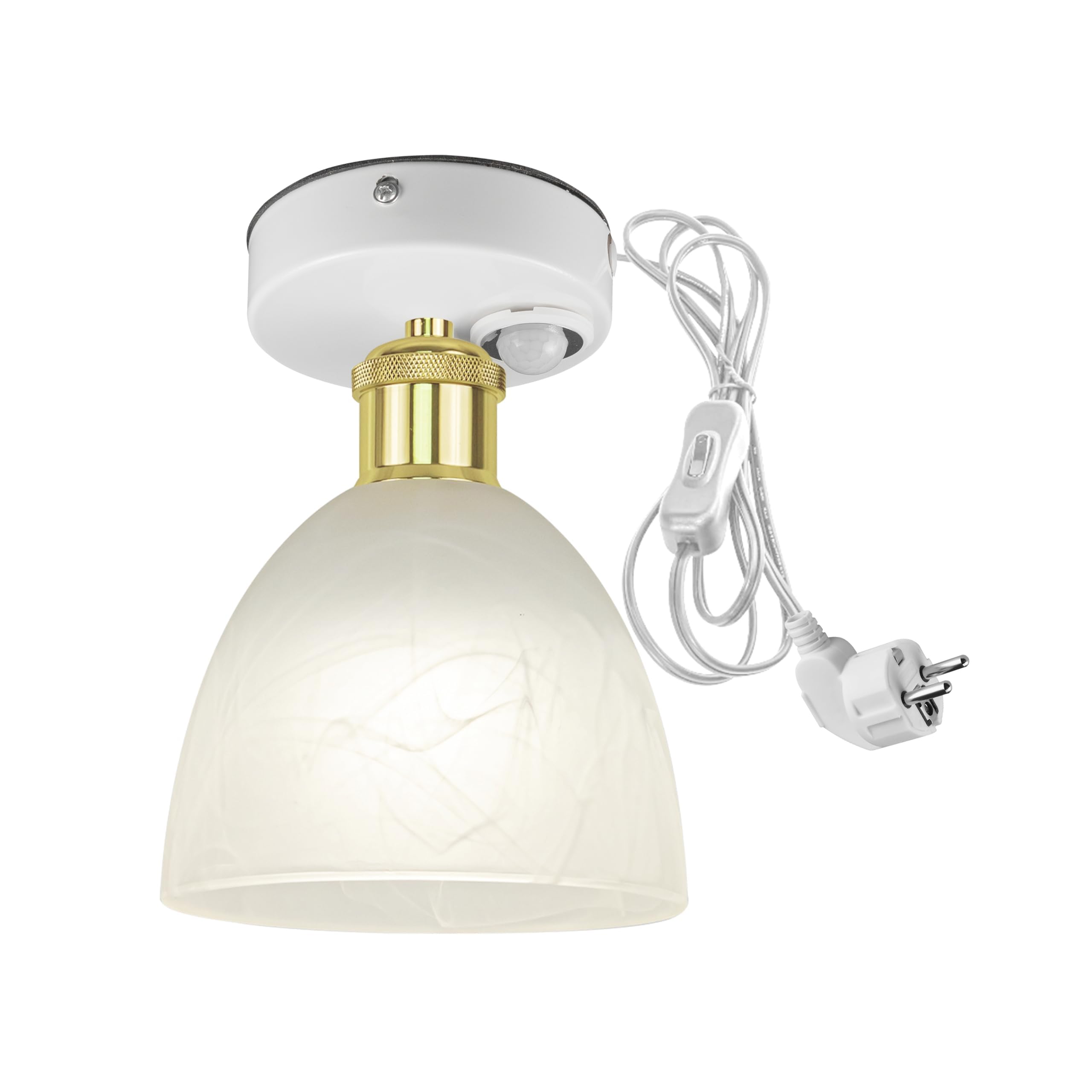 Plafoniera con sensore di movimento interno, moderna lampada da soffitto in vetro smerigliato, sensore di movimento radar con cavo da 4,5 m e portalampada E27, per corridoio, bagno, scale,