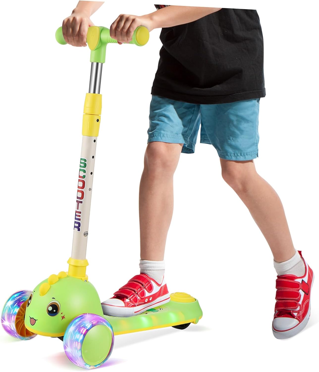 Adjustable Handlebar Kick Scooter for Light-up Wheels Foldable Portable Outdoor for Enhancing Balance and Coordination