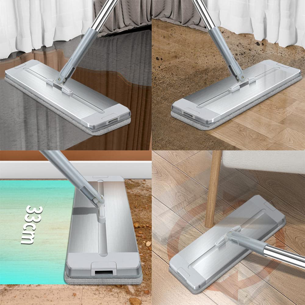 Juegos de Trapeadores y Cubos Microfibra Mango de Acero Inoxidable Cubo Doble Compartimento Mojado/Seco 2 Repuestos Mopa Reutilizables Incluidos, para Todo Tipo de Suelos