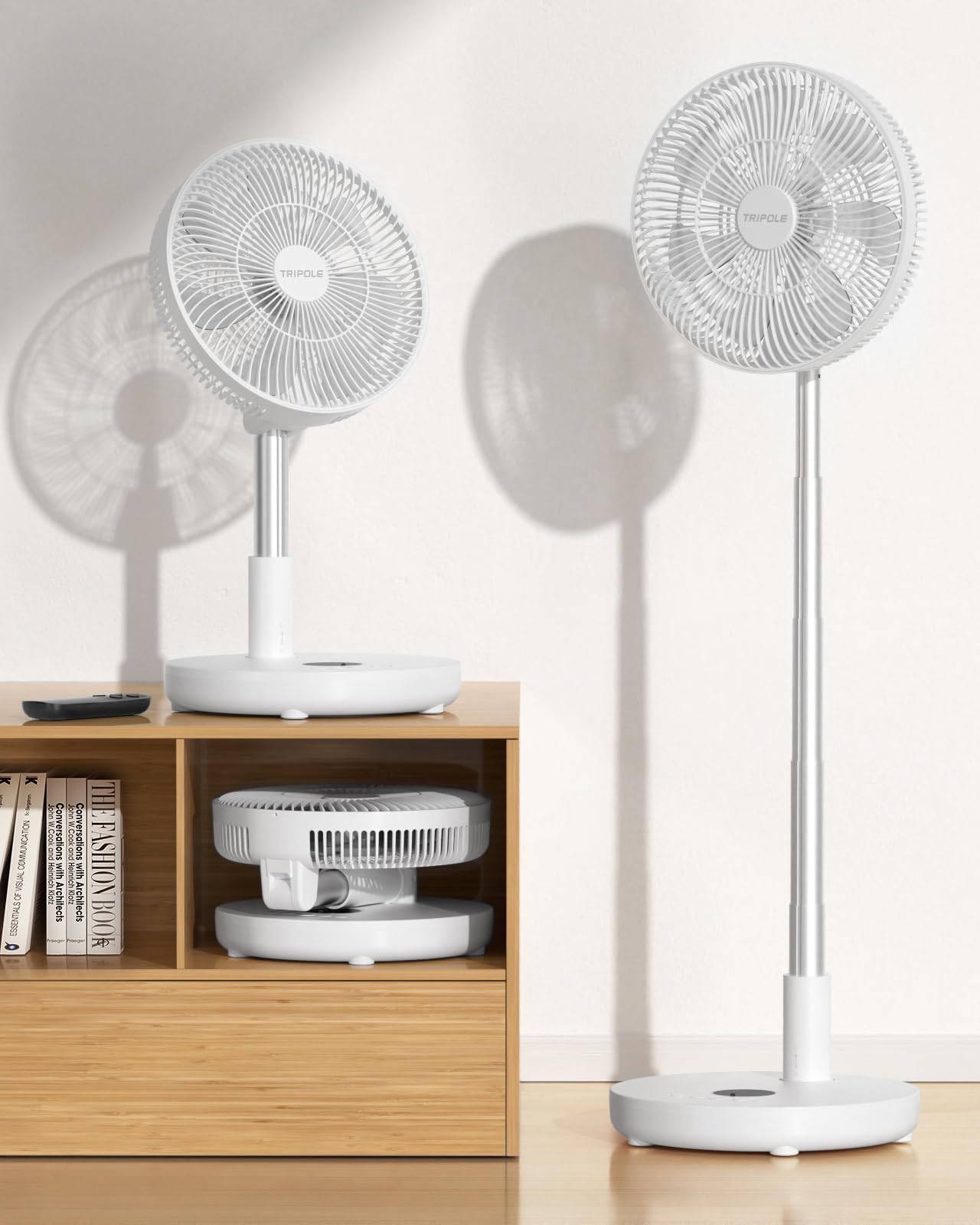 Ventilador oscilante portátil silencioso con control remoto, ventiladores de pedestal recargables de 12 pulgadas para dormitorio y oficina, ventiladores de viaje plegables a batería, altura 7