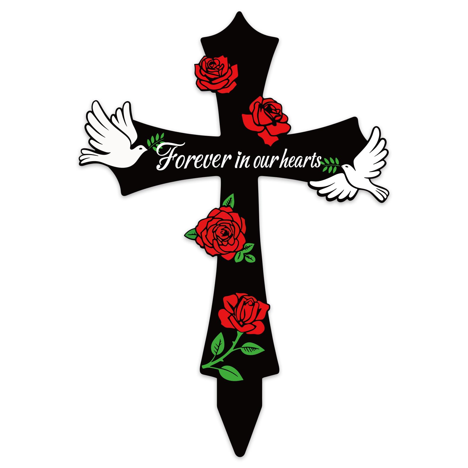 Black Metal Memorial Stake Grave Ornaments for Cemetery, Memorial Plaques Outdoor, Gravesite Waterproof Memorial Gifts for Loss, Metal Cross Stake for Garden Lawn Yard Commemorate (White Dove)