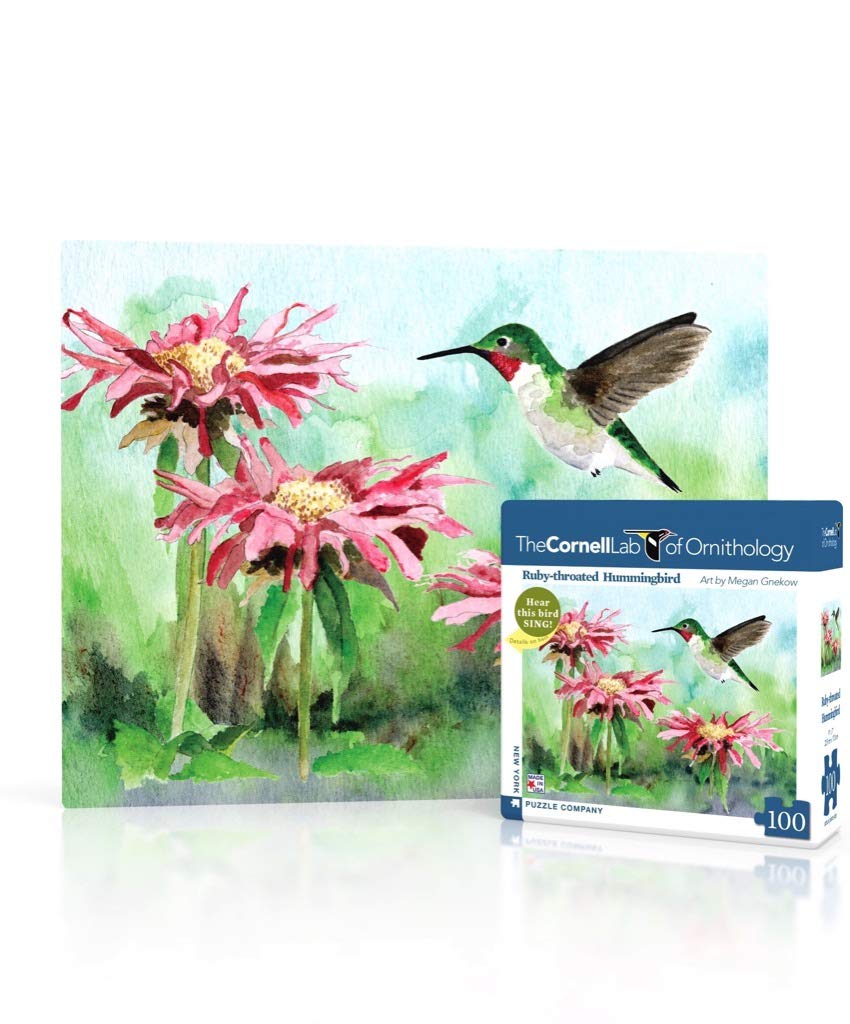 New York Puzzle Company - Cornell Lab Ruby-Throated Hummingbird Mini - 100 Piece Jigsaw Puzzle for Family Game Nights by Megan Gnekow - Image 3