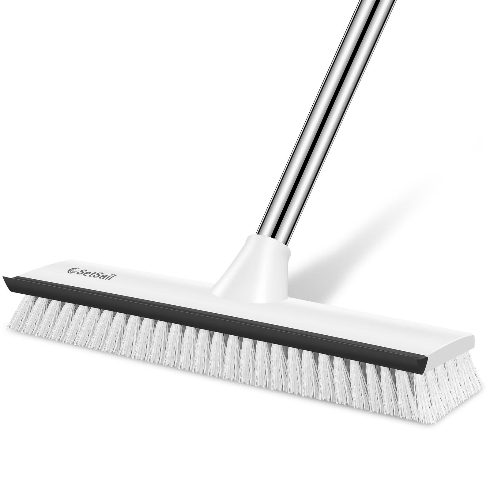 SetSail Upgraded Large 12 in Wide Floor Scrub Brush with 51-Inch Long Adjustable Handle 2 in 1 Scrape Brush Stiff Bristle Floor Scrubber for Cleaning Shower Bathroom Garage Kitchen Wall Deck Tub Tile