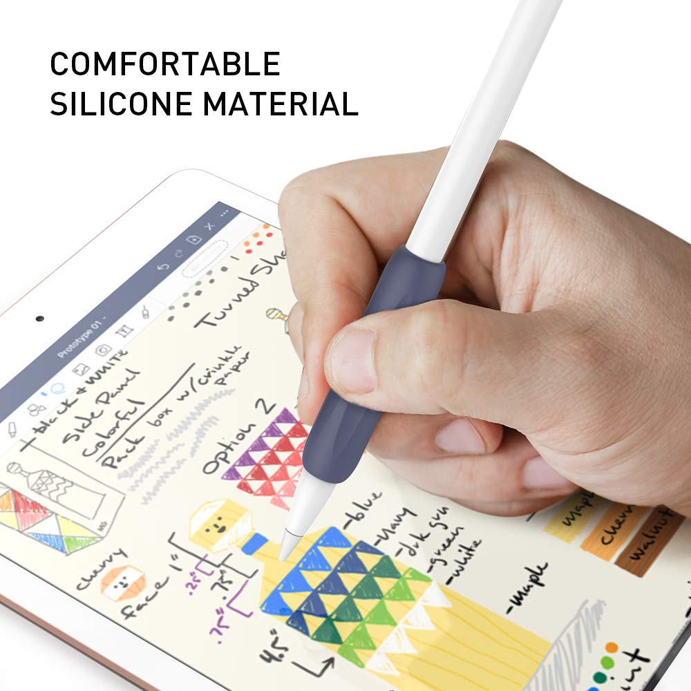 Delidigi 2 Pack iPencil Grip Ergonomic Sleeve with Anti-Lost Replacement Cap Plus Tips Cover Accessories Set Compatible with Apple Pencil 1st Generation (White, Midnight Blue)
