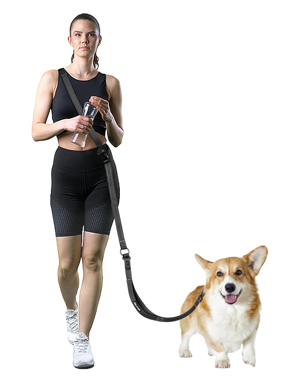 WANFIRE Hands Free Dog Leash, Crossbody Dog Leash, 5.3-7.8Ft Waist Belt with Car Seatbelt and Double-Sided Reflective,Walking, Jogging,Hiking, Travel