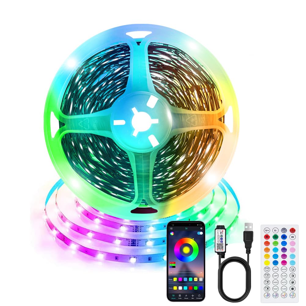 Led Strip Lights 3 m, Light Strips with Smart App Control Remote, Music Sync Color Changing + Timing Function for 45-65 inch TV, USB LED TV Backlights for Room Xmas Decor