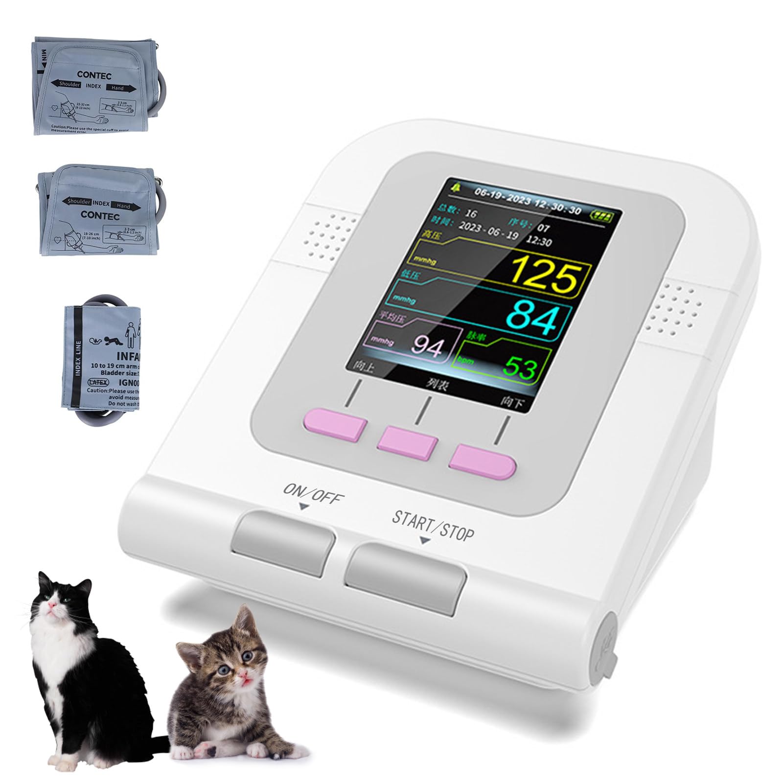 Tensiómetro automático para mascotas, monitor veterinario con pantalla de 2.8" y 3 brazaletes, pulsioxímetro veterinario de precisión para uso en clínicas familiares.