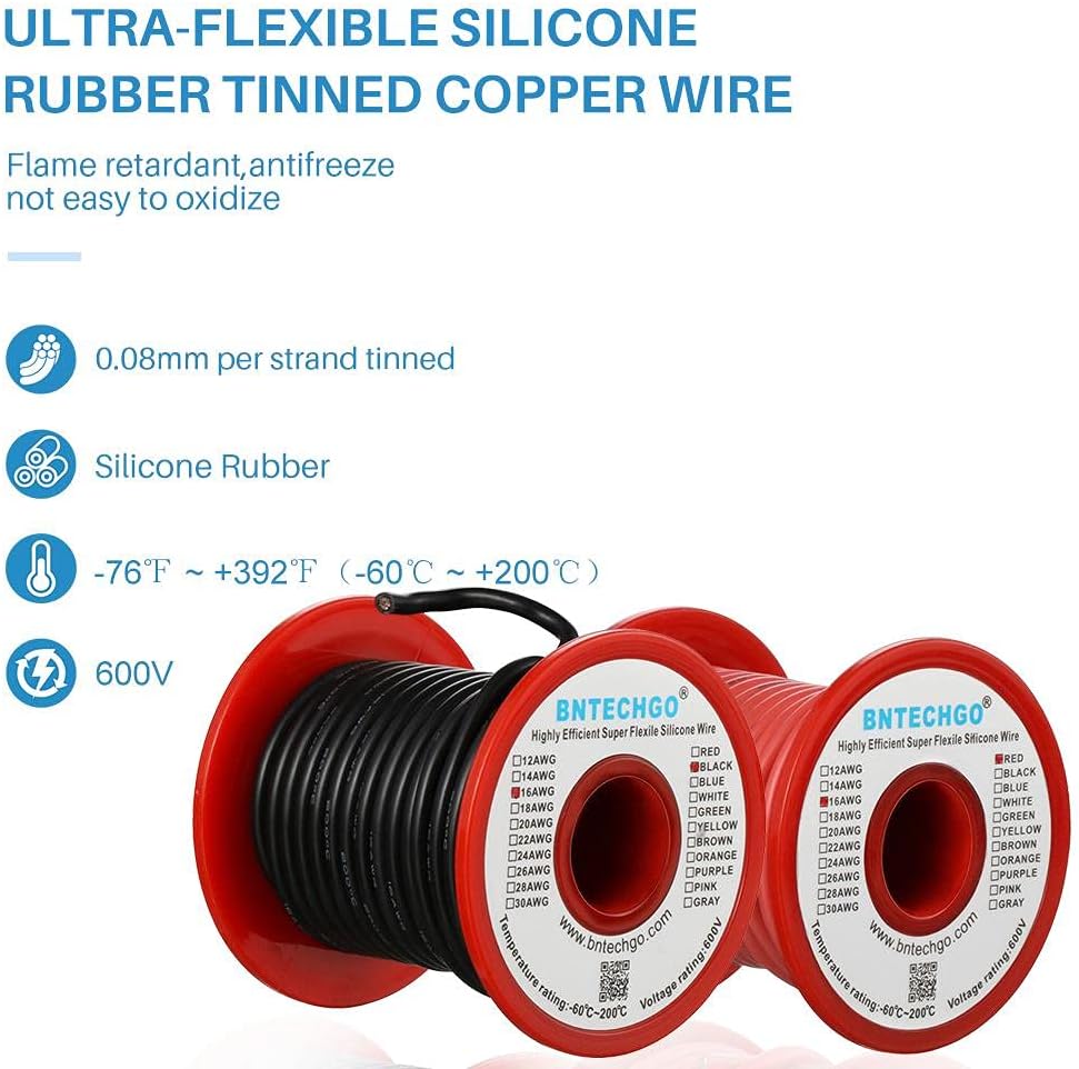 BNTECHGO 16 Gauge Silicone Wire Spool red and Black Each 50ft Flexible 16 AWG Stranded Tinned Copper Wire - Image 2
