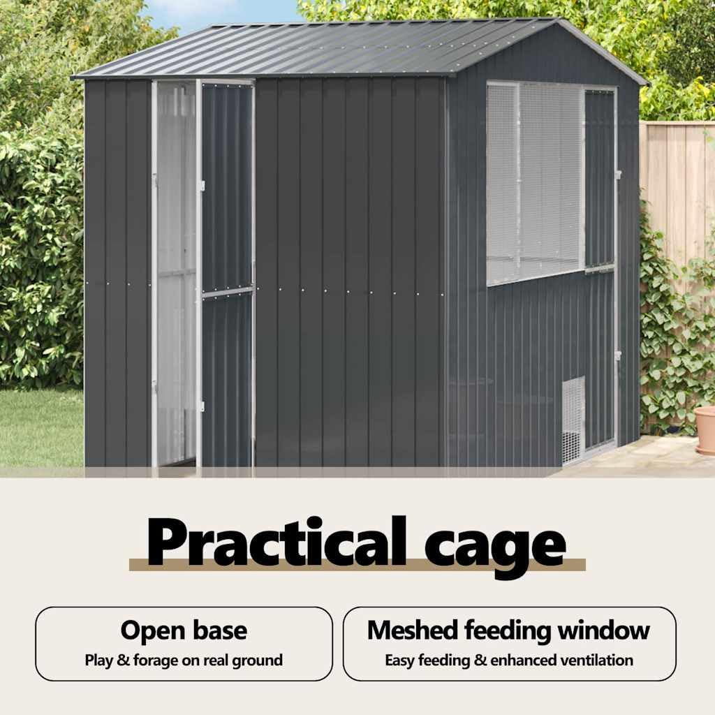 vidaXL Jaula para Aves Antracita 215 x 310 x 247 cm Acero Galvanizado, Jaula de Aves Outdoor de Antracita, Aviario Rectangular, Hogar Moderno, Amplio Espacio en Acero, Santuario para Mascotas