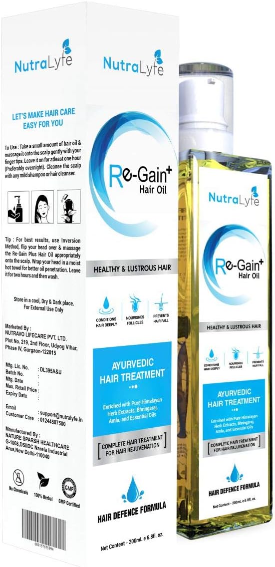 Nutralyfe Re-Gain+ Therapeutic Ayurvedic Hair Oil With Bhringraj, Ashwgandha, Brahmi & Shankhpushpi For Hair Growth & Damage Treatment (1 Bottle)