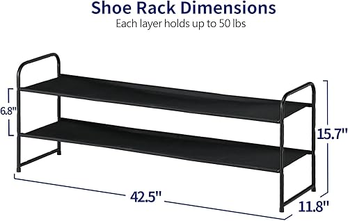 Miniatura 4 de SUFAUY Zapatero de almacenamiento para armario de dormitorio, estante organizador de zapatos de tela apilable de 2 niveles, 42.5 pulgadas de largo,