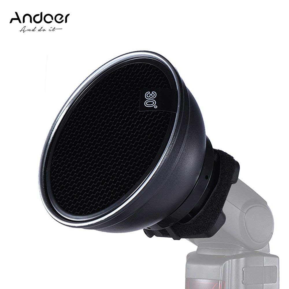 Andoer 5,9in/15cm Plata Difusor Beauty Dish con 30 Grado de Nido de Abeja para Canon Nikon Yongnuo Godox Meike Vivitar Fotografía en la Cámara Flash Speedlite de Destello