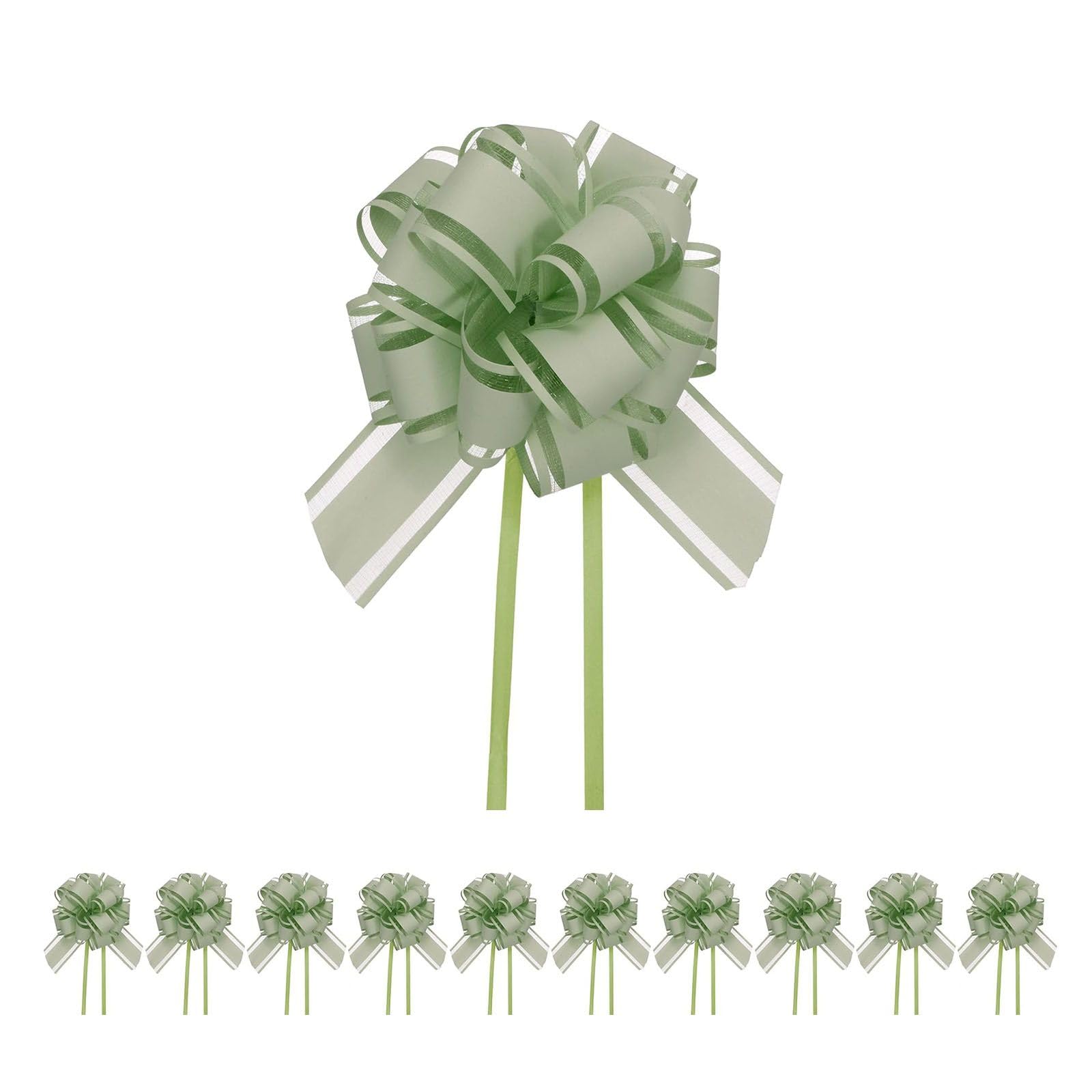 Abbgvgvi Green 10Pcs 6 Inch Large Big Pull Bow Organza Gift Wrapping Bows Ribbon For Wedding Car Baskets Presents Christmas Bow, Army