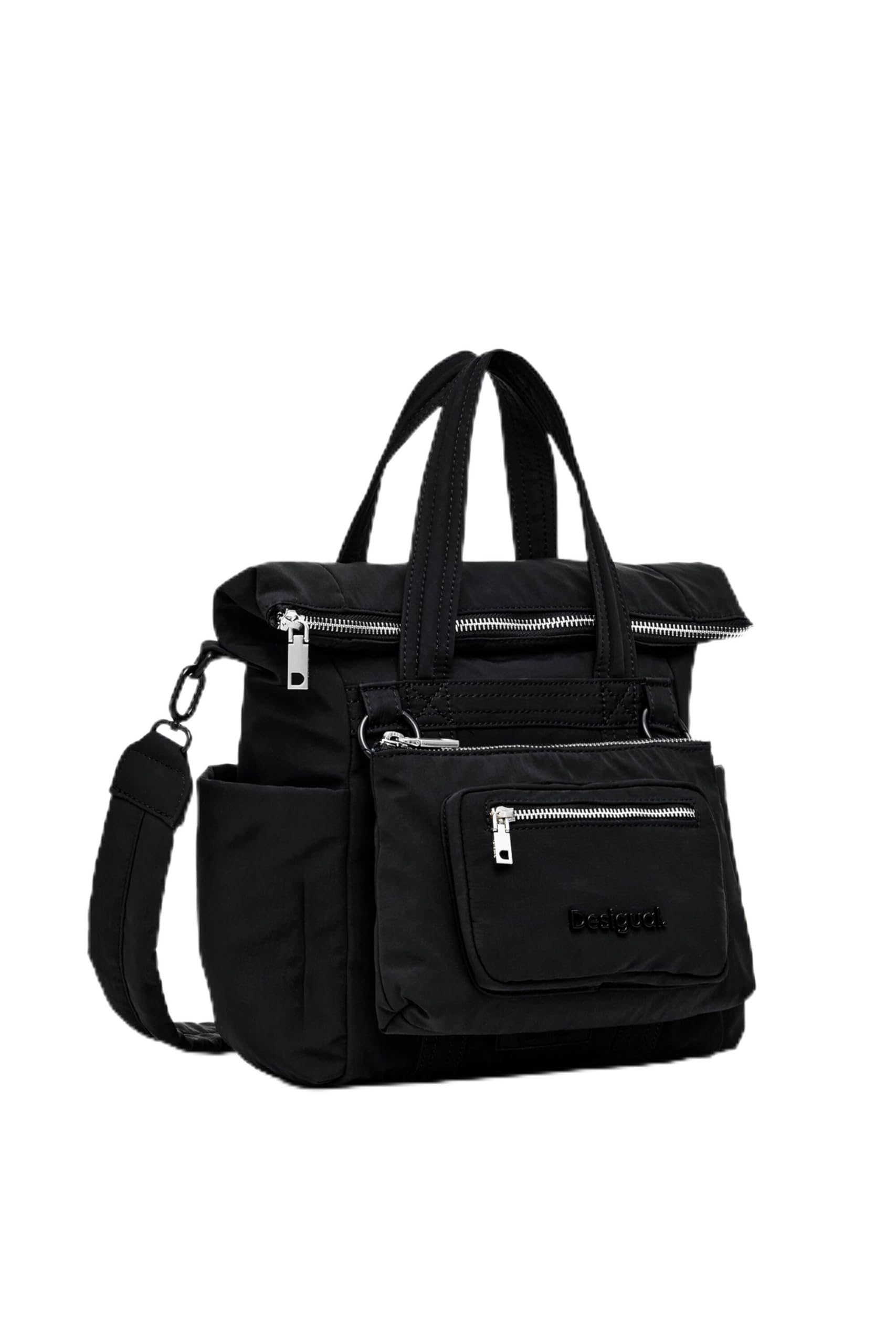 Multi-pocket nylon handbag - BLACK - U