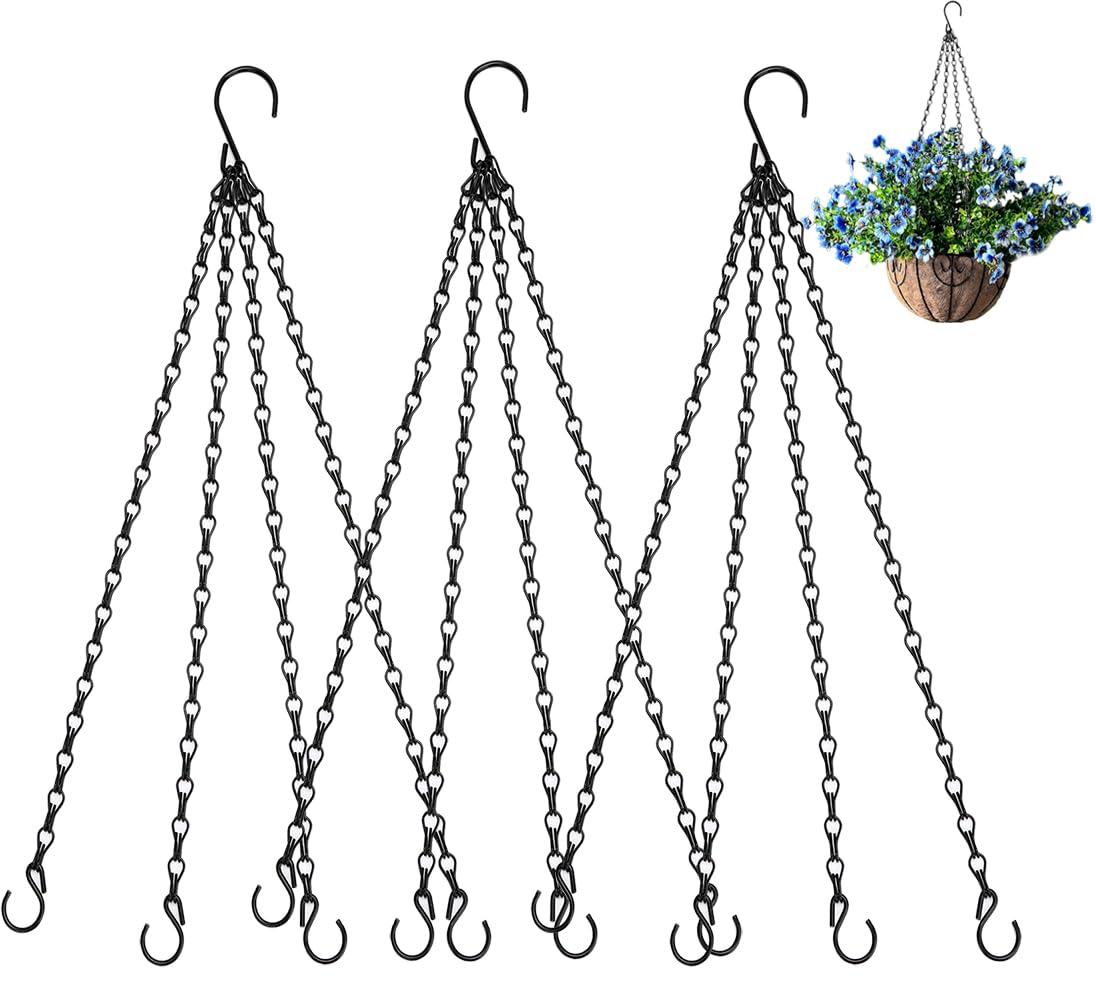 Heybe Black Hanging Baskets Chains 16 Inches 4 Leads Hanging Chains With S Hooks, Flower Pot Hanger Replacement Plant Hangers For Planters And Lanterns, Pack Of 3