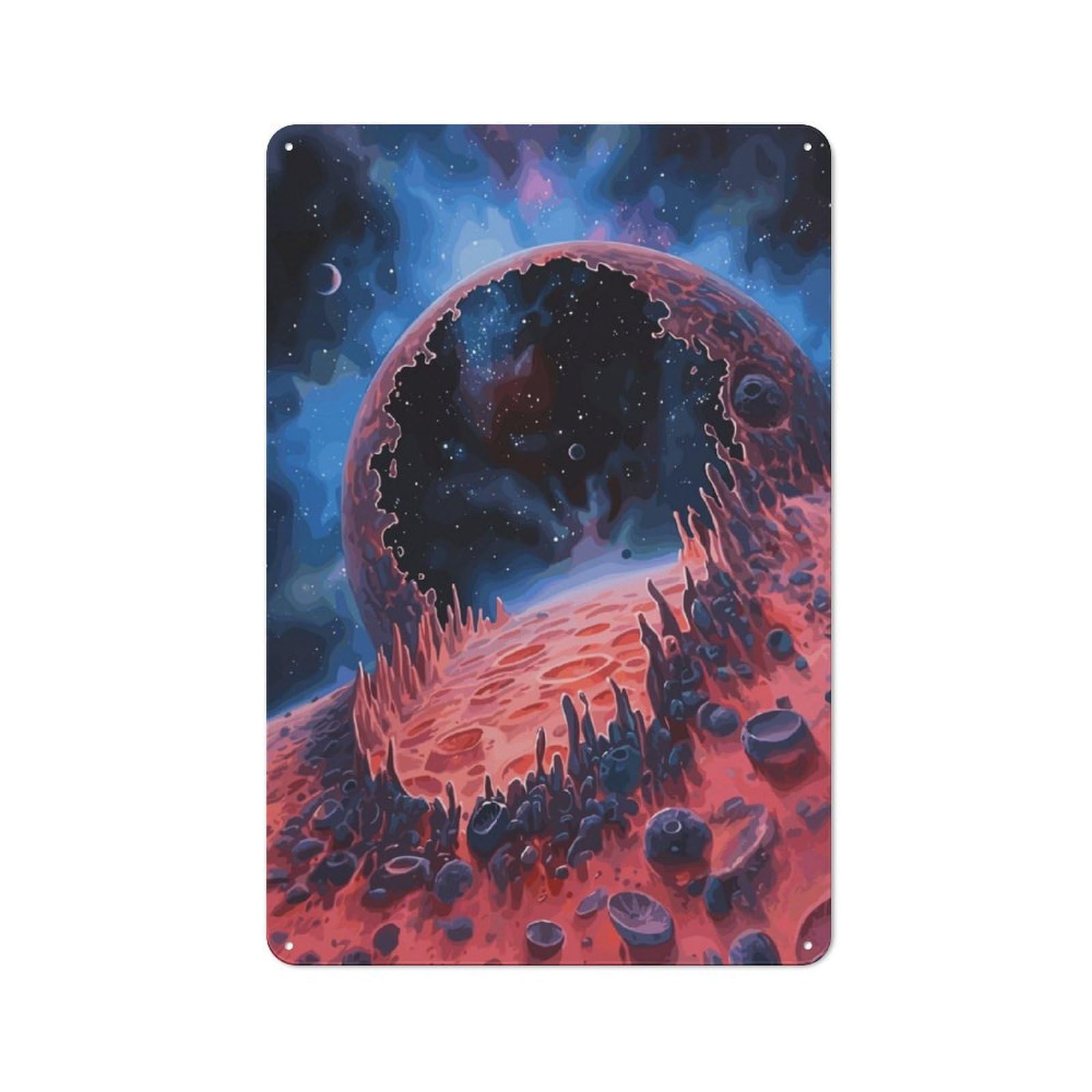 Junmoney Broken Planet In Space Vintage Metal Sign 30X20cm For Guest Room Or Hallway, Suited To Guest Room Decorators