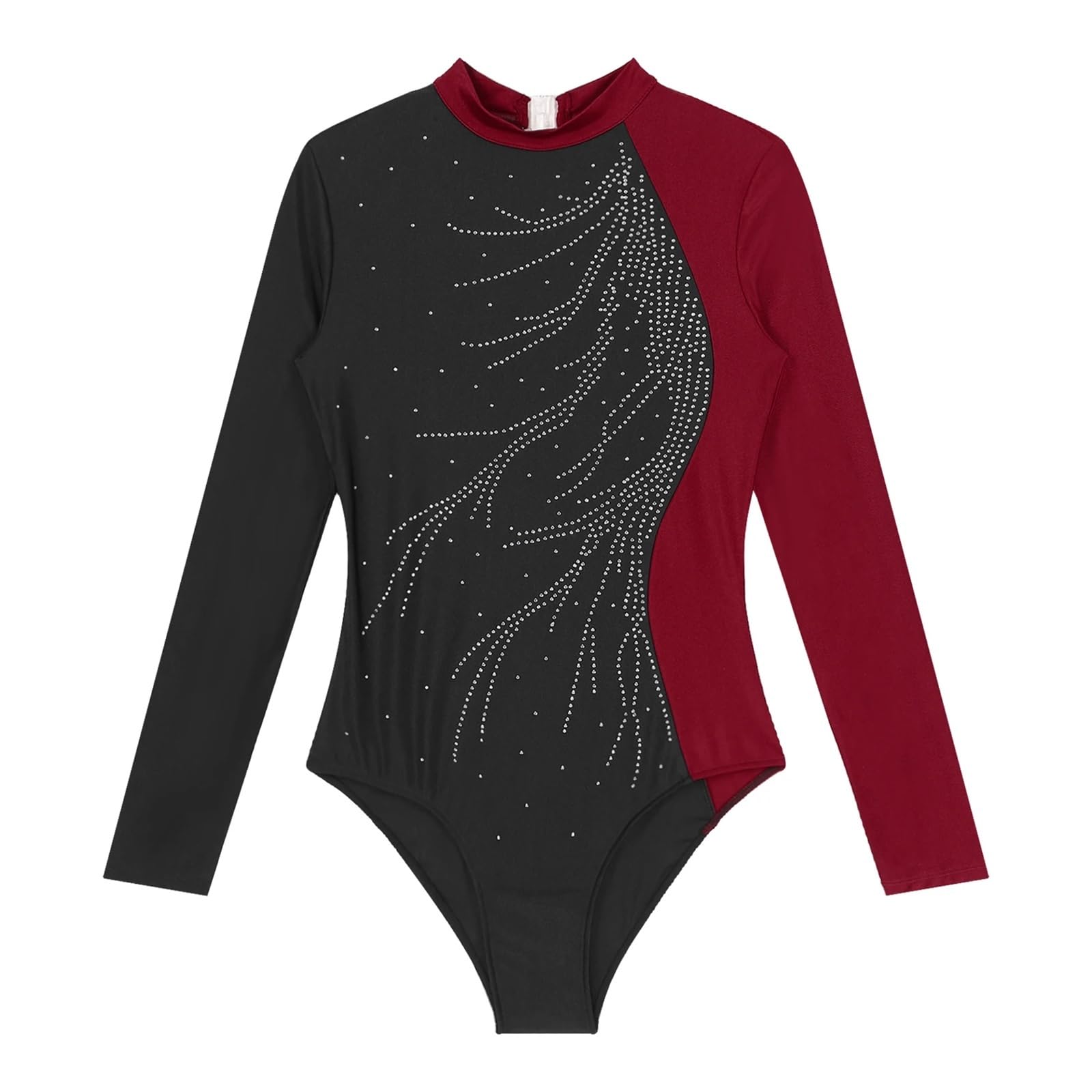 Ballet Adulto Mallot de Danza Traje de danza y gimnasia con purpurina for mujer, traje de patinaje artístico, leotardo de manga larga con cuello alto y bloques de color, leotardo de ballet(Blue B,S)