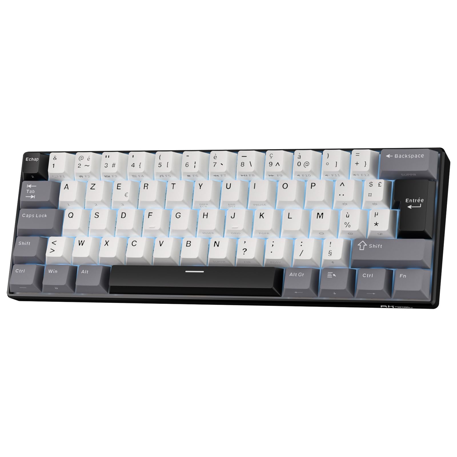 RK ROYAL KLUDGE RK61-FR Clavier de Jeu mécanique sans Fil, Clavier 60% avec Triple Mode BT5.0/2,4 GHz/USB-C, Touches en PBT, Logiciel Pro, Compatible Hot-Swap, Français AZERTY