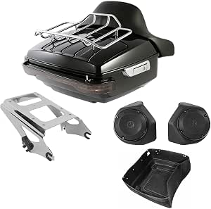 TCMT King Tour Pak Trunk For Harley Touring 2014-2021 - 13.7" Deep, Includes Backrest, Luggage Rack, Taillight & Speakers