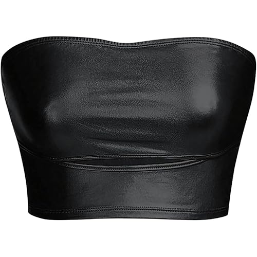 SHENHE Women's PU Leather Cut Out Strapless Bandeau Top Sexy Y2k Cropped Tube Top