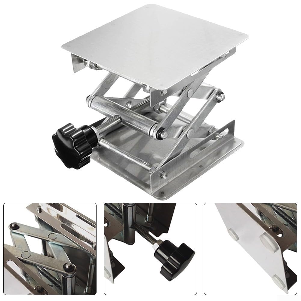 Plataforma de elevación de acero inoxidable ajustable en altura de 150 x 150 mm, versátil soporte de laboratorio y mesa de trabajo para carpintería, proyectos de enrutador y uso en talleres