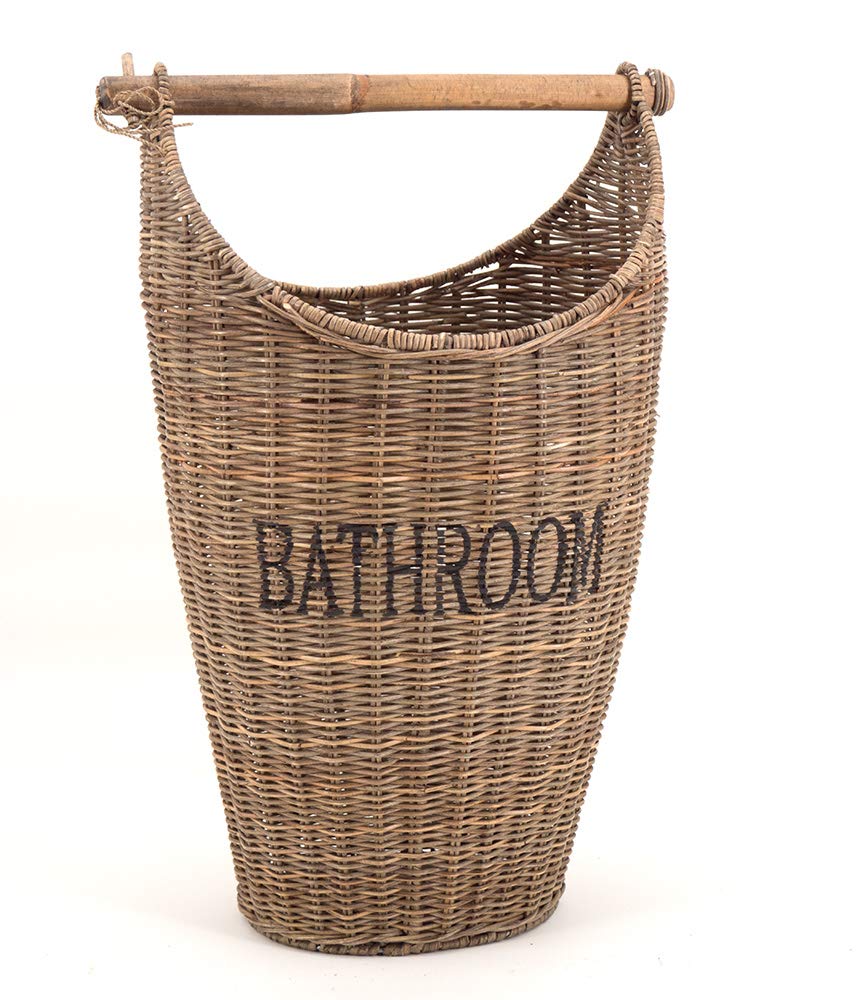Vintage-Line Toilettenpapier Eimer mit Aufdruck Aufbewahrungskorb Toilettenrollenhalter Rattan Naturrattan Handgefertigt