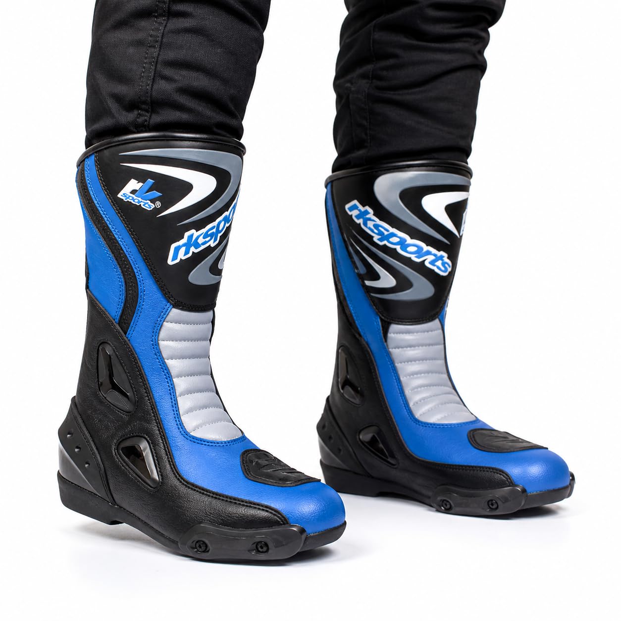 LV14 Bottes de moto en cuir blindé imperméables Noir/bleu/rouge