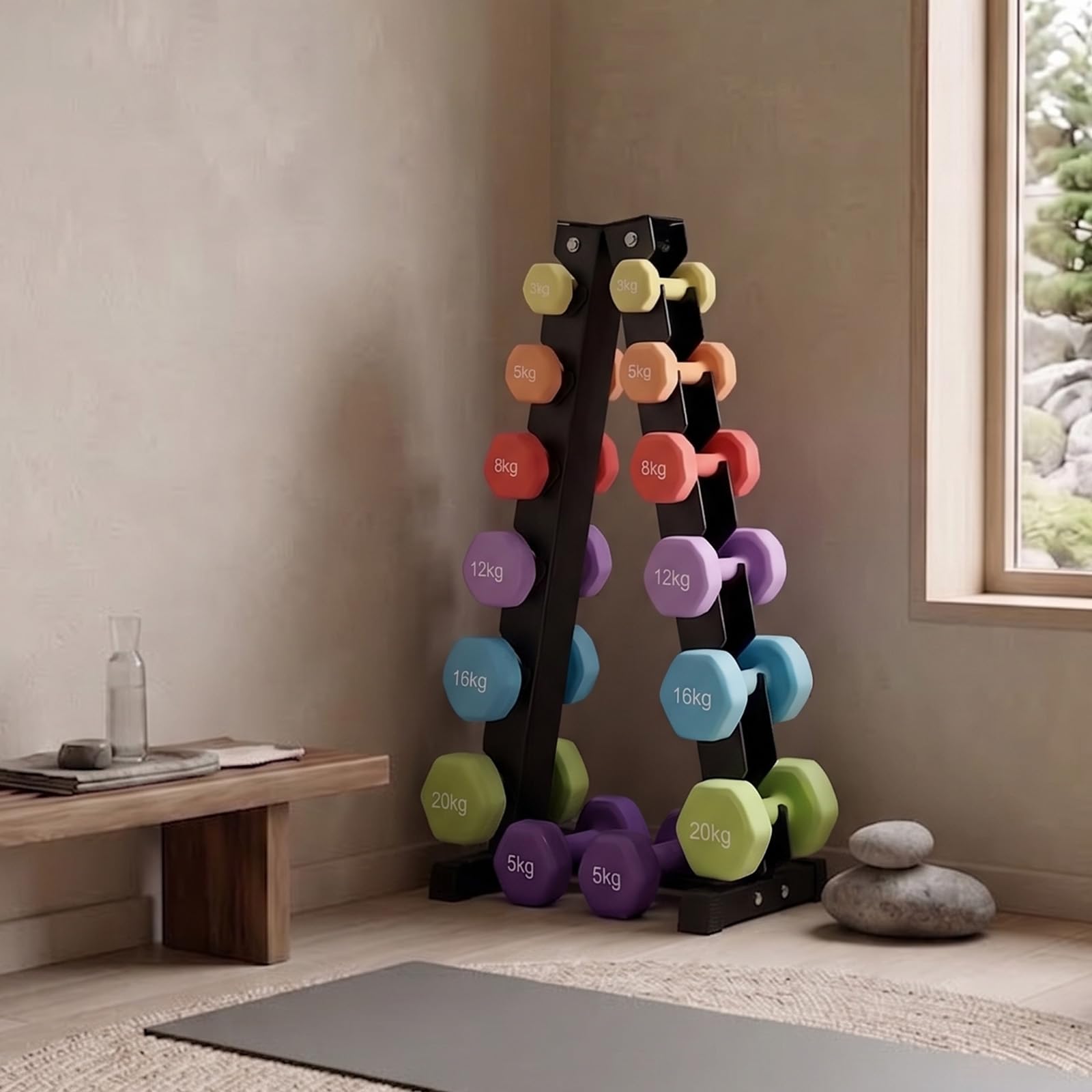 Soporte para Mancuernas de 6 Niveles,Estructura en A, Capacidad180kg con Goma Antideslizante, para Gimnasio y Fitness en Casa (6, Kilogramos, 180)