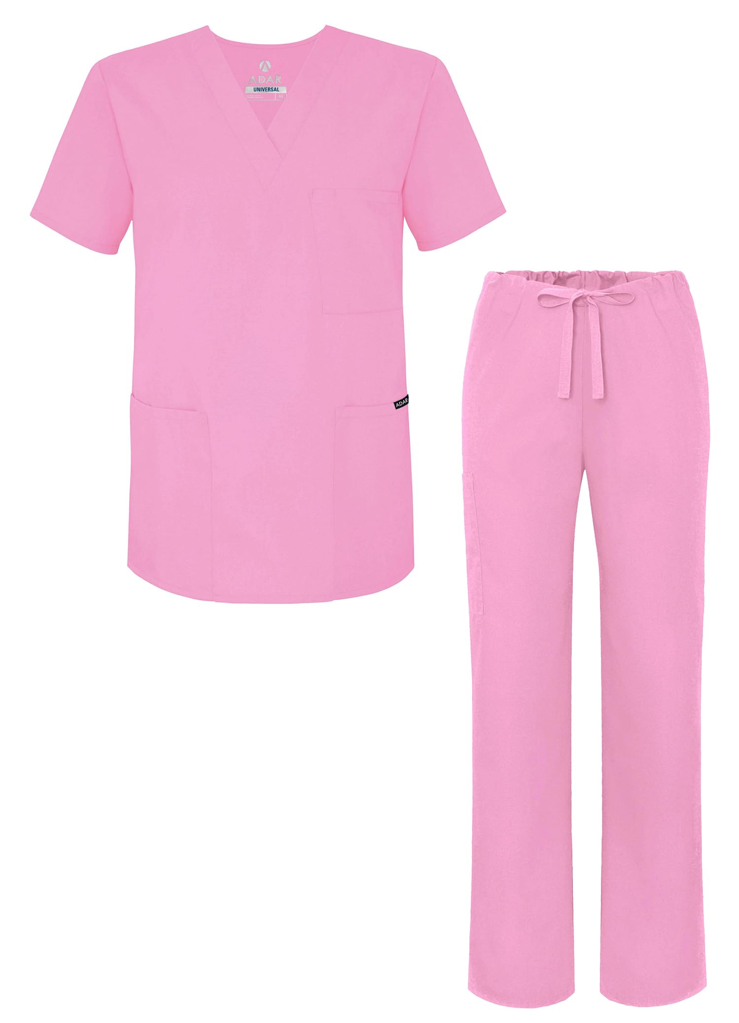 Adar Uniforme médico unisex Casaca de cuello en V y pantalones con cordón