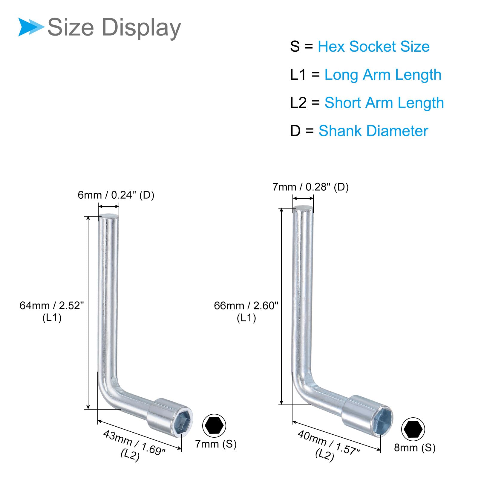 CoCud Metric L Shaped Angled Hex Socket Wrench,, 7mm 8mm - Image 2