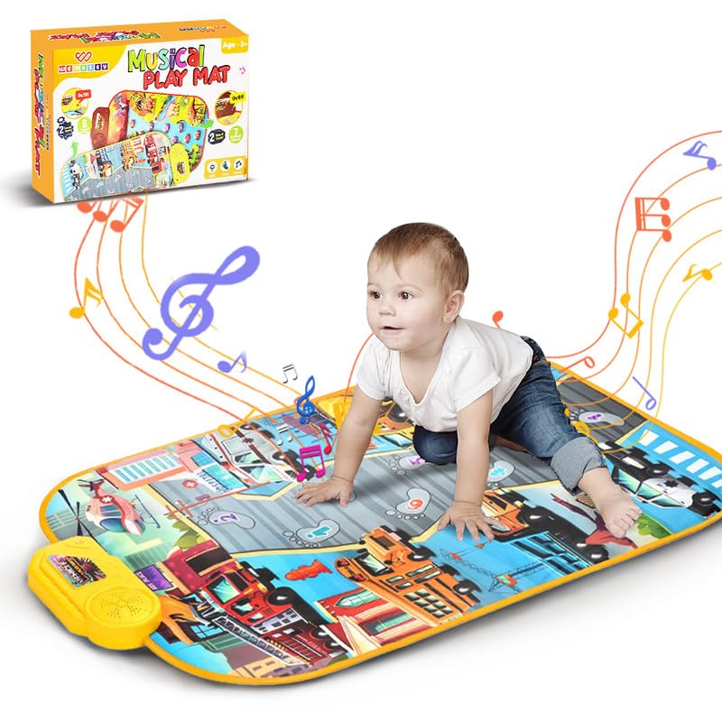 Image of Wembley Transport Musical Mat for Kids Ages 3+ Baby Piano Play Mat Musical Keyboard with 8 Vehicle Sounds Early Learning Educational Toys Birthday Gift for Boys Girls - 86 x 52CM