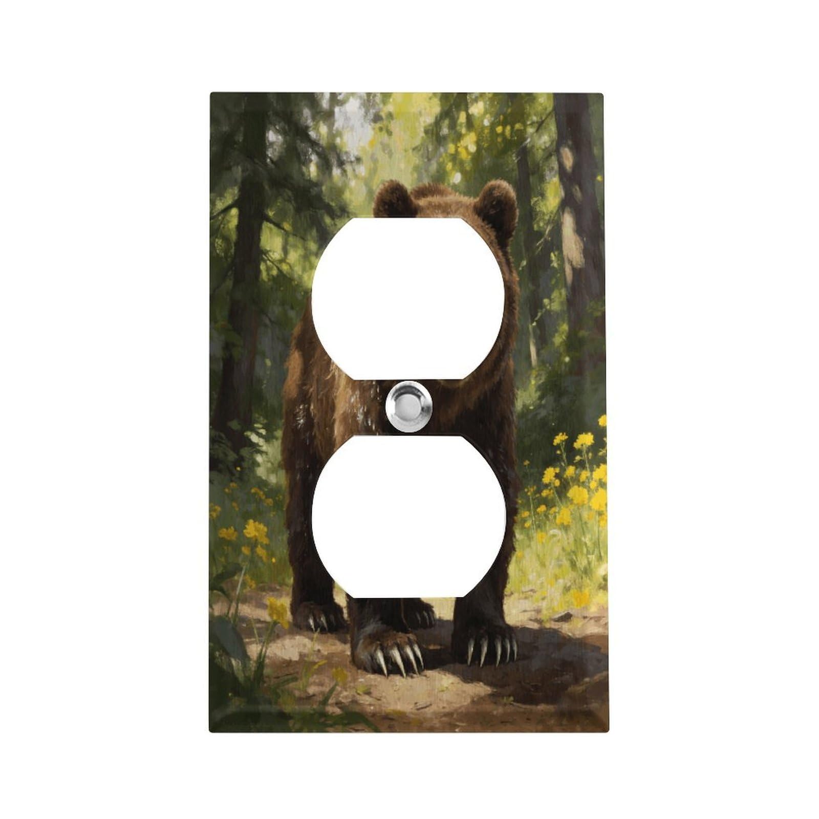 Vstadank Style Bear Wall Plate Stainless Steel Electrical Outlet Cover Decorative Switch Plates Electric Receptacle Plug Cover Wallplate Duplex Wall Plates 4.5" X 2.8"