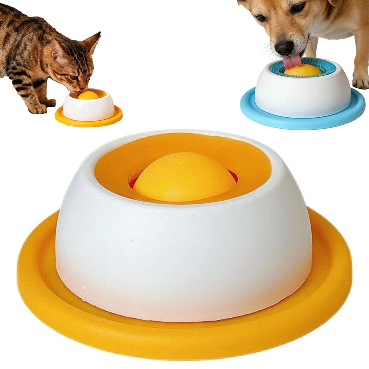 Dog Lick Bowl Non-Slip Dog Slow Feeder Toy for Anxiety Relief & Mental Stimulation Fun Interactive Dog Treat Toy Slow Feeding & Mental Enrichment Puppy Training Promotes Natural Eating (Yellow)