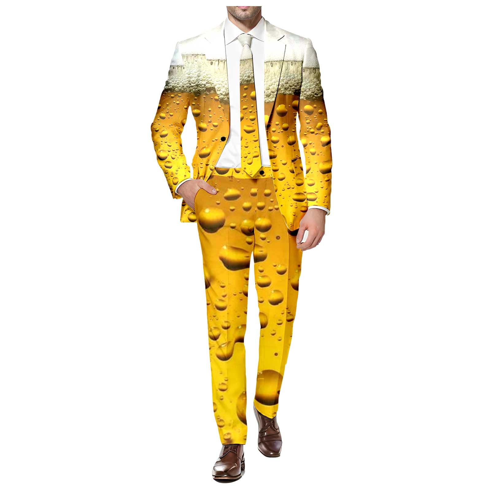 Trachtenset Herren Oktoberfest Herren Outfit Herrenanzug Zweiteiler 3D Drucken Bier Blazer Und Hose Faschingsferien Set Karneval Cosplay Party Kostüm Lustiger Bier Anzug