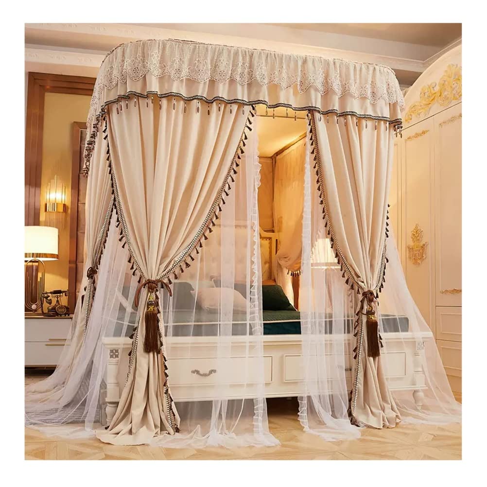 Moustiquaire de lit double contre les piqûres de moustiques rideau beige de 180x200 cm