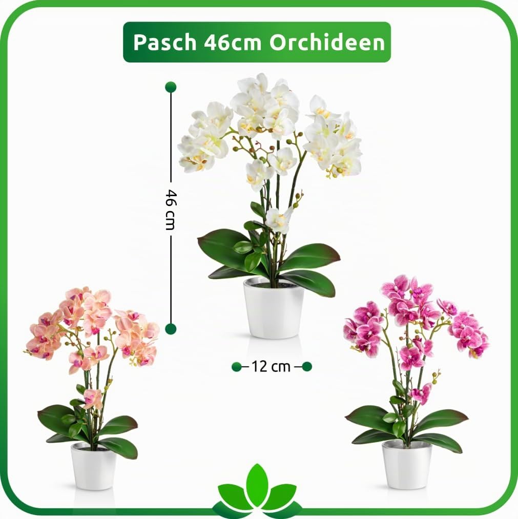 PASCH® Orchidées Artificielles Dans Des Pots en Céramique Brillante (46 cm) | Fleurs en Pot (Blanc)