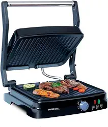 Grill Elétrico Mallory Asteria – Multifuncional, Placas Antiaderentes, 180º de Abertura, Controle de Temperatura 5 Posições- 127V