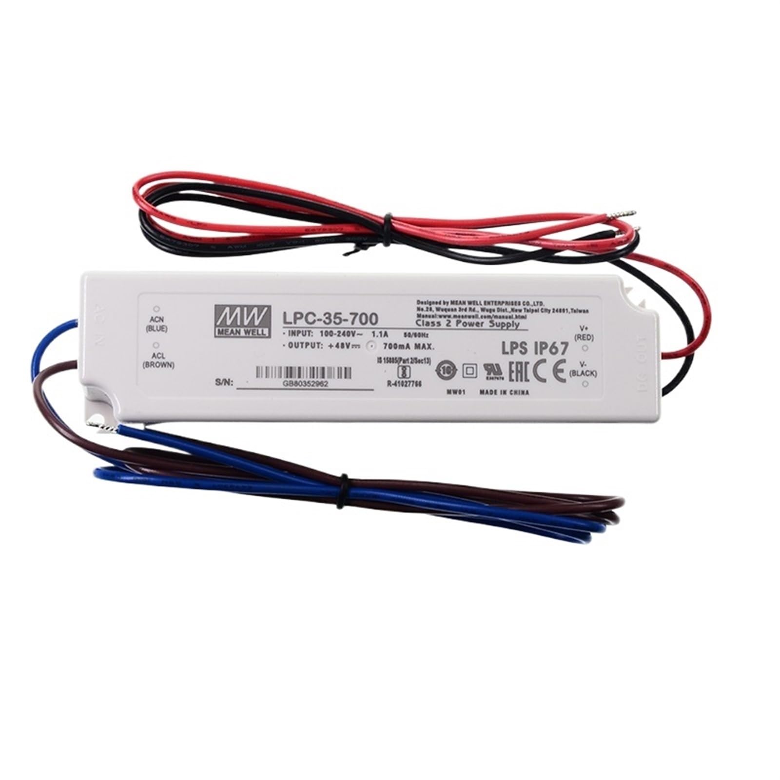 FCARUMIQP LPC-35-700 Switching Power Supply 110V/220V AC To 9~48V DC 700mA 33.6W Waterproof IP67 LED Driver