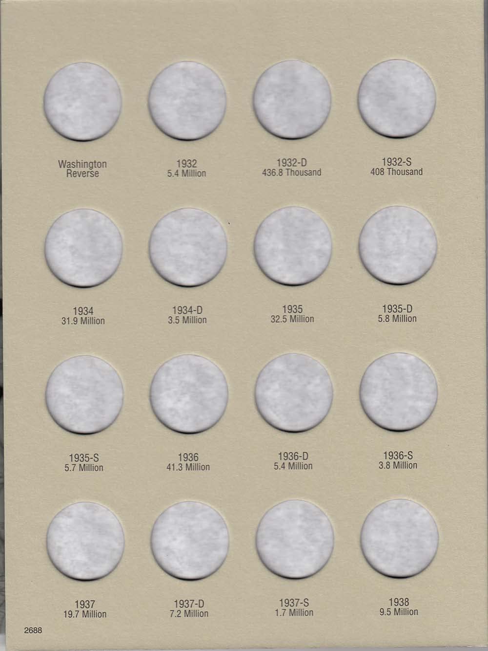 H.E. Harris & Co. US Washington Quarter Coin Folder Volume 1 1932-1947