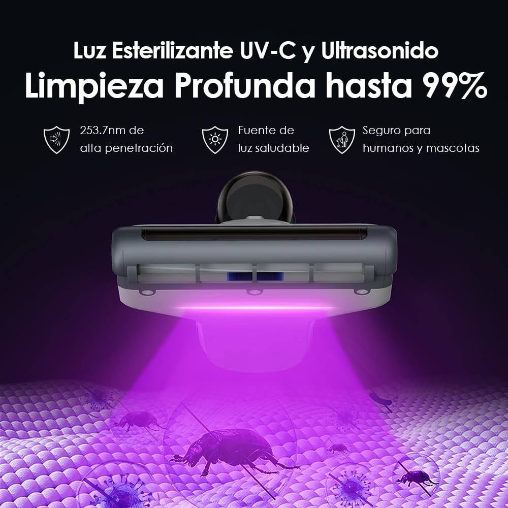 VersLife M6 Aspiradora Antiacaros para Colchones SIN Cable, 15kpa Aspirador de Ácaros Inalámbrico con Luz UV y Vibración, Aspirador de Mano Ligero, Aspiradora Antiácaros y Antibacterias para Cama