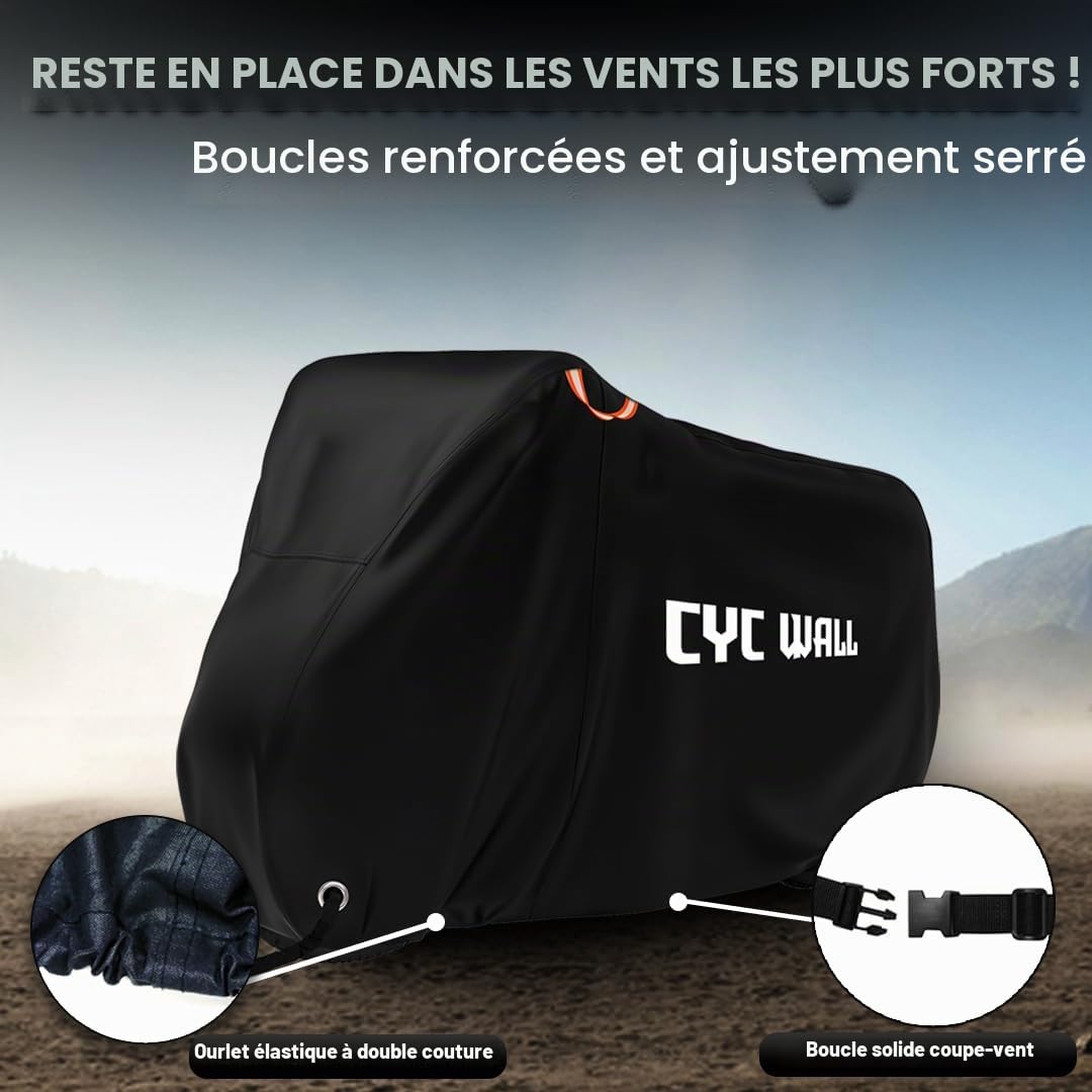 CYCWALL Housse de vélo d'extérieur pour 1 à 2 vélos – Robuste Oxford 600D résistant aux déchirures et au vent, housse imperméable pour le rangement extérieur, housse de vélo stationnaire