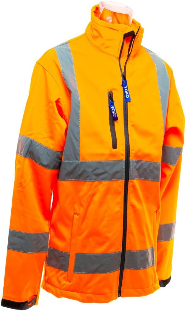 Yoko Men's Hi-Vis Visibility Softshell Jacket Safety Work Orange Medium