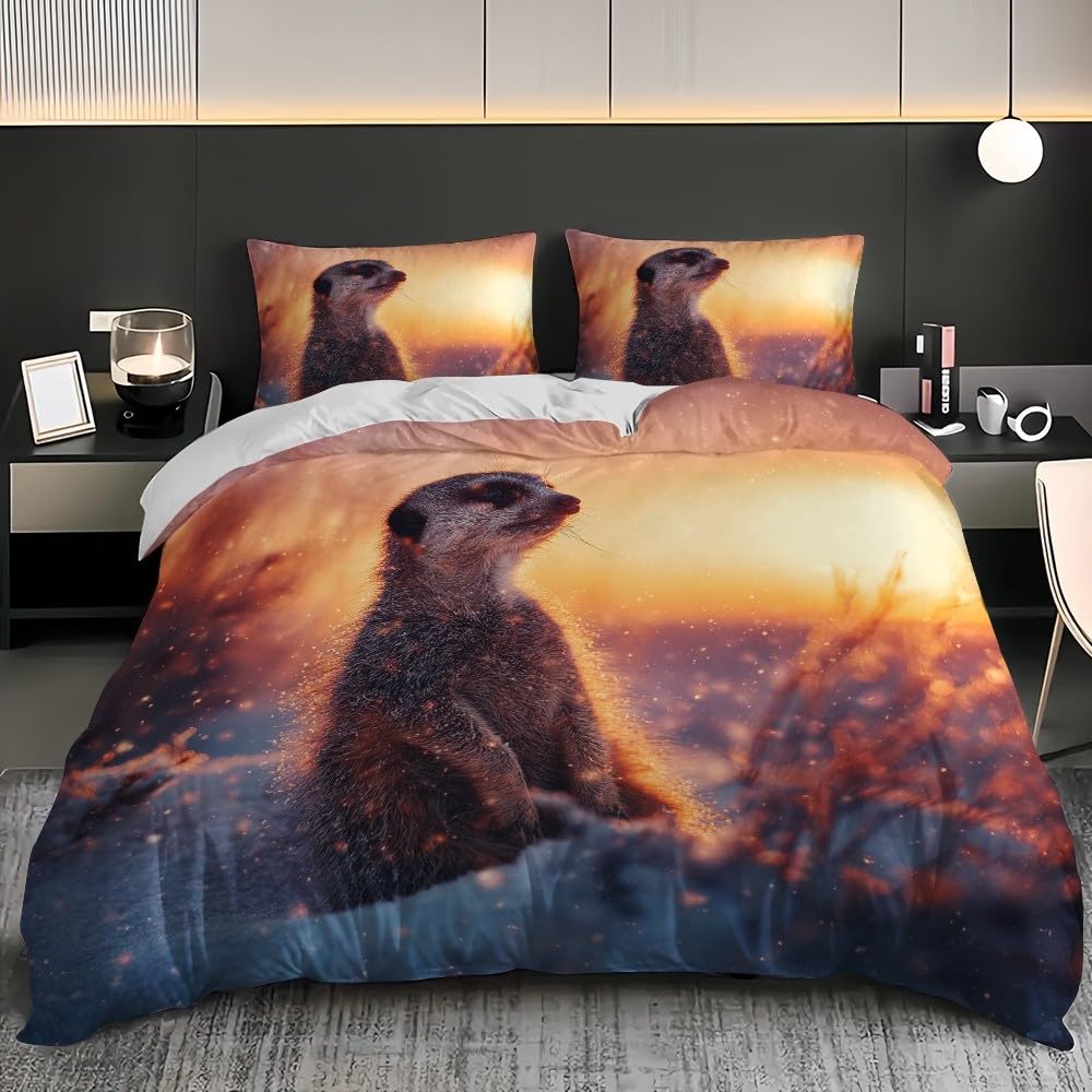 Nastolatki Dzieci 3-częściowa poszwa na kołdrę 240x220 cm Surykat Śnieg Zwierzęta Mikrofibra Łatwa pielęgnacja Niegniotący Pomarańczowo-Czerwony Zestaw pościeli Przynieś 2 poszewki na poduszki 65x65