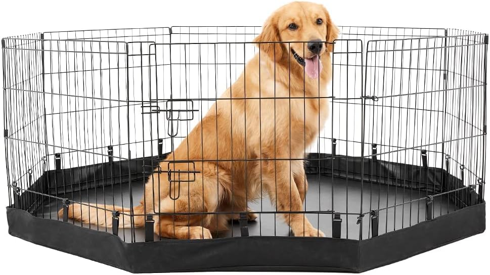 PJYuCien Dog Playpen Bottom Pad, Fits 24 Inch 8 Panels Regular Octagon Metal Exercise Pet Pen, Elastic Buckles Connections, Black (Note: Fence Not Included)