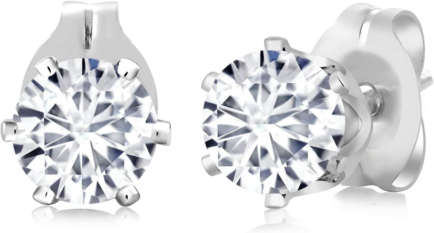 Gem Stone King 1.00 Ct G/H VVS-VS Lab Grown Diamond Brass Silver Plated Brass Stud Earrings For Women Men