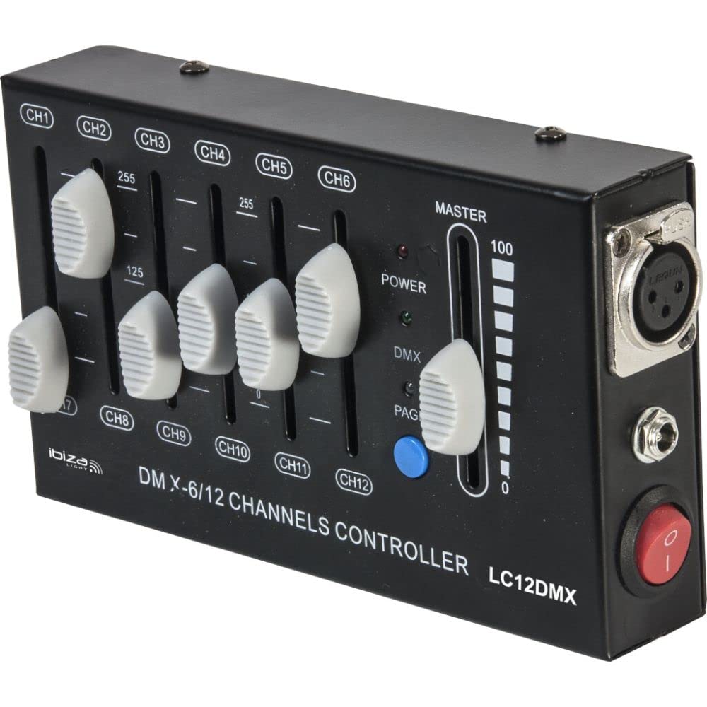 Ibiza - LC12DMX - Contrôleur DMX à 12 canaux en 2 pages de 6 canaux - Sortie XLR - Noir