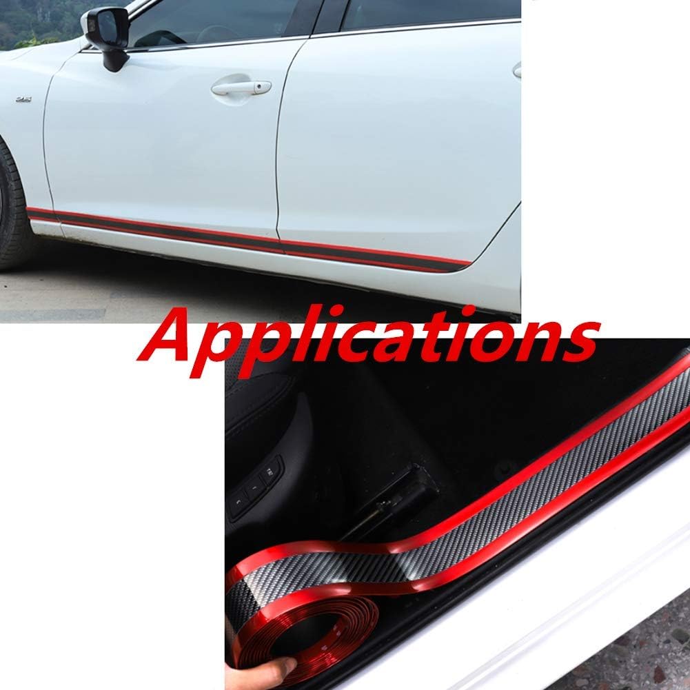 Youngine Universal Carbon Fibre Car Door Sill Guards Protector Self-Adhesive Flexible Car Sticker Protector for Car SUV Truck Door Entry Guards, (5x250cm/2x98.4 inches, Red)