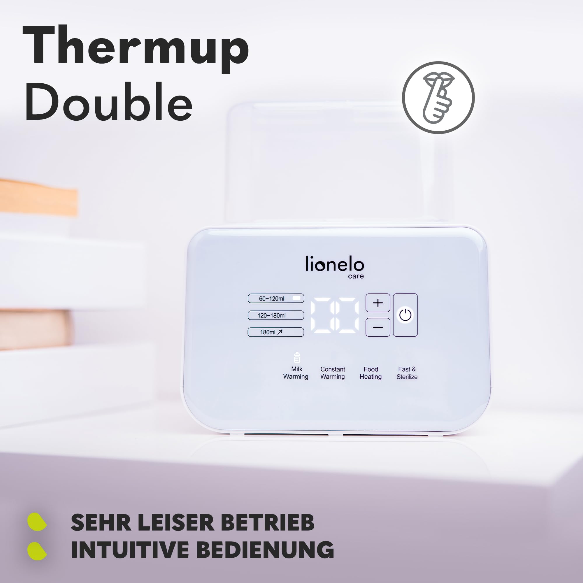 LIONELO THERMUP Doppel-Flaschenwärmer, 2 Flaschen gleichzeitig, erhitzen Erhitzen der Milch in 3-5 Minuten, 6 Arbeitsmodi, Funktion Sterilisator und Defrost, Ruhige Arbeit, Sicher zu benutzen