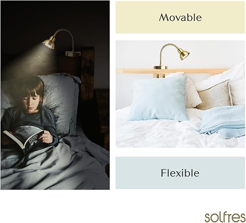 Miniatura 2 de Solfres Luz de Lectura para Cabecera de Diseño Innovador Patentado. Luz Dorada para Libros sin Perforación para Lectura Nocturna. Lámpara LED