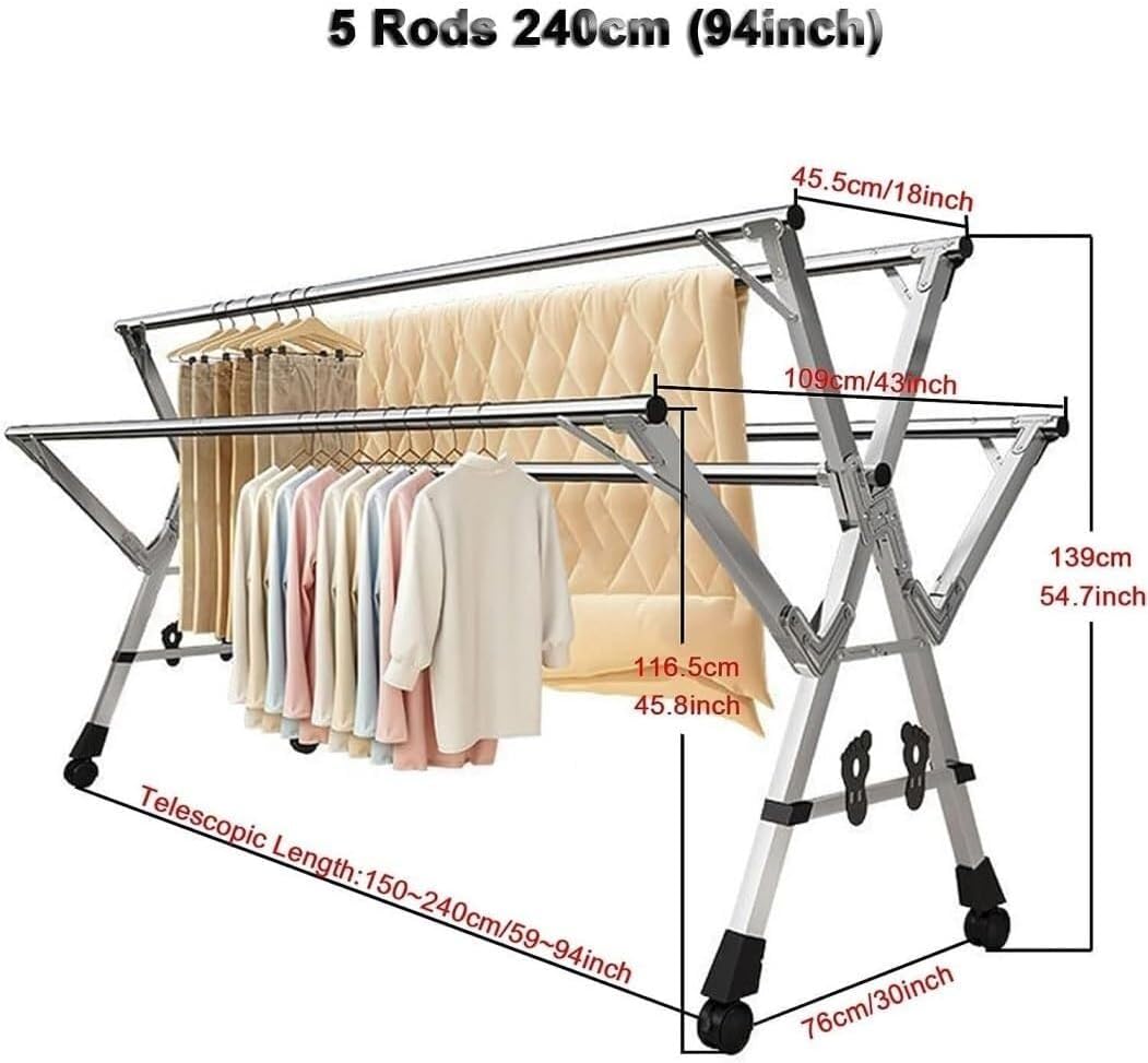 Foldable Space-Saving Clothes Rack Floor-Standing Clothes Rack Tripod Portable Rotating Clothes Rack，Heavy Duty Adjustable Folding Laundry Drying Rack - Collapsible Space-Saving Clothes Dryi